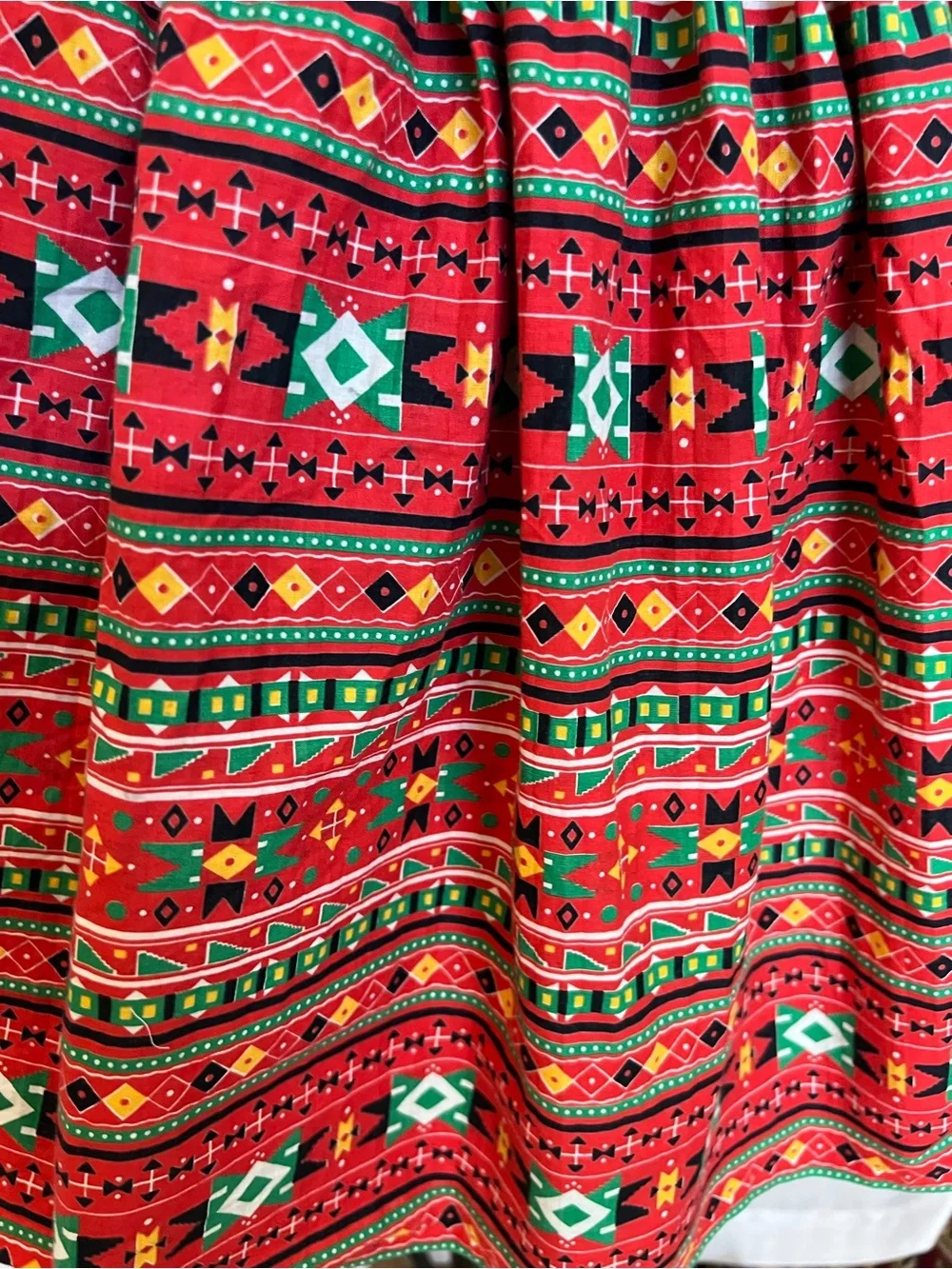 Vintage Green Waist Red Patterned Cotton Pleated  Half Apron